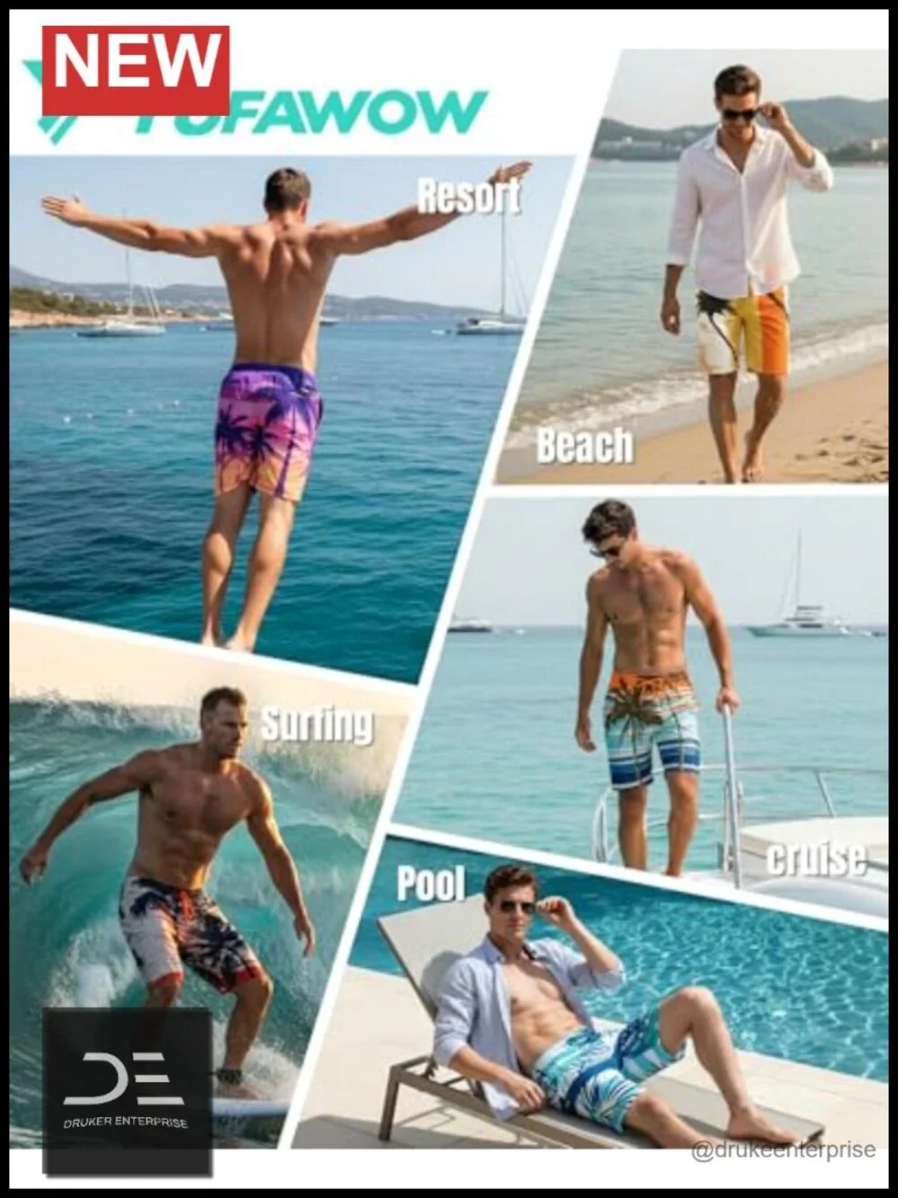Men's Quick Dry Board Shorts with Mesh Lining and Pockets